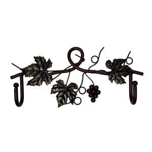 Grapevine Metal Wall Hook Rack Wine Theme 12” Rustic Bronze Leaf Design Kitchen